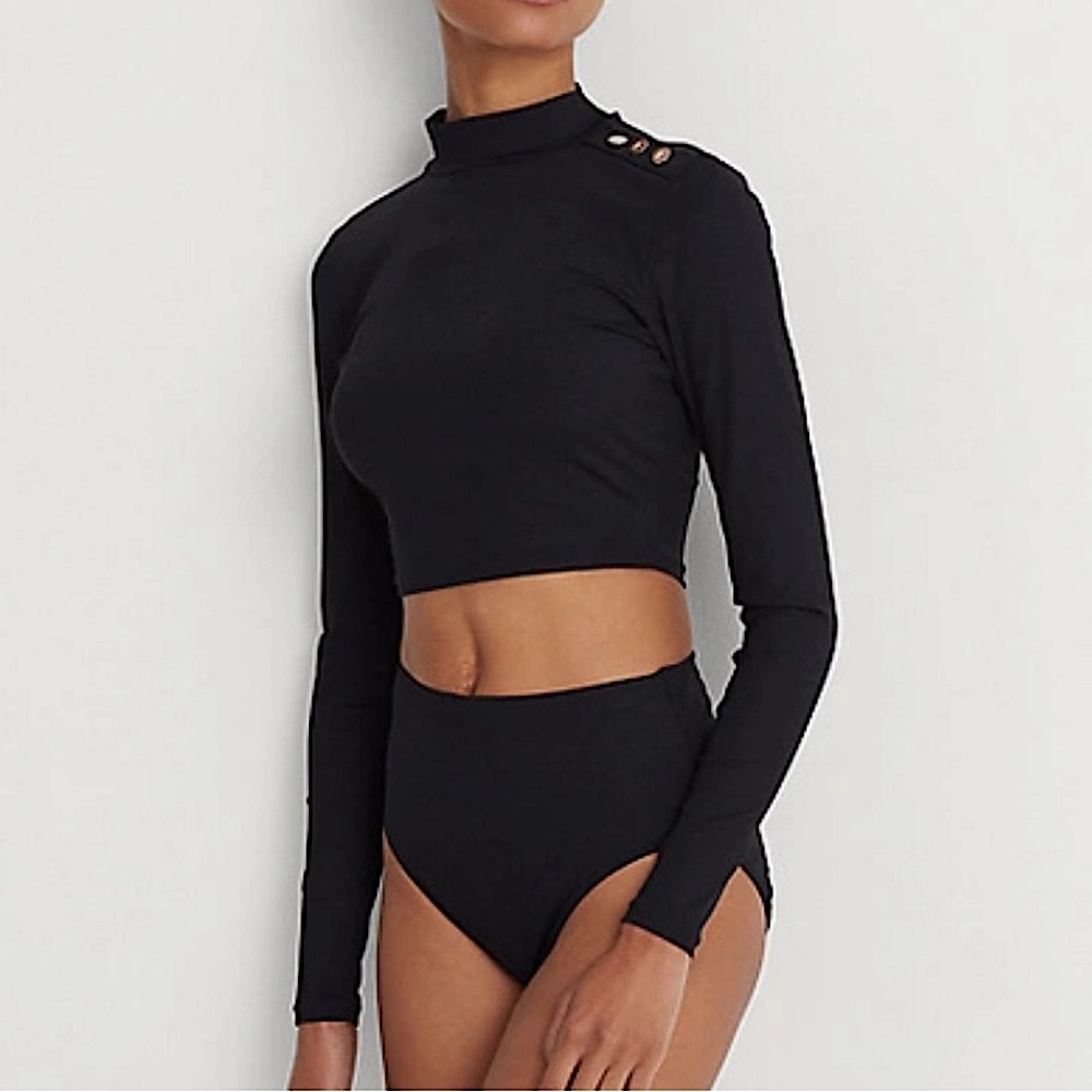 Ralph Lauren Rib Solids Cropped Mock Neck Rashguard